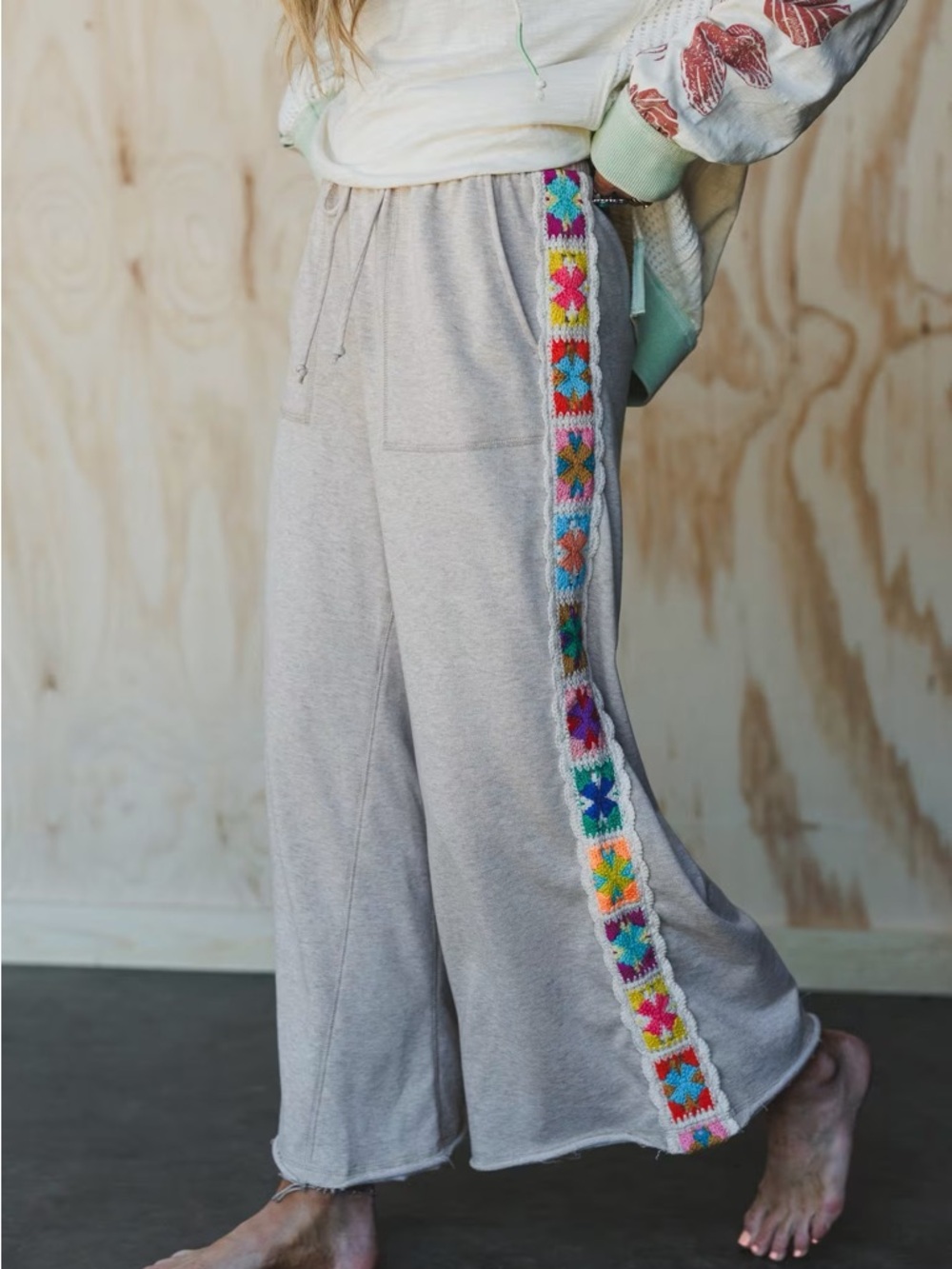 The Nest Love Seeker Crochet Panel Pants in Olive